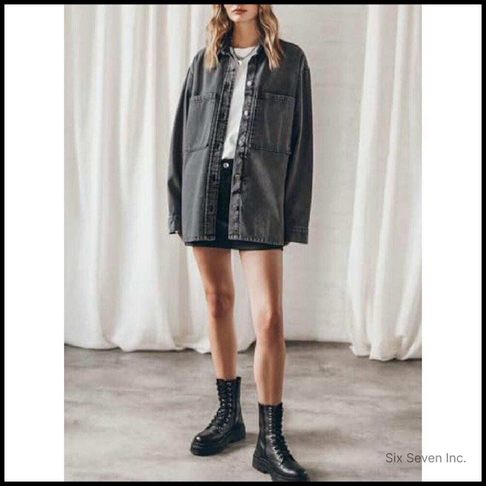 Oversized Denim Jacket Classic Button Up Casual Chic Y2K Retro Boyfriend Fit - Picture 6 of 8